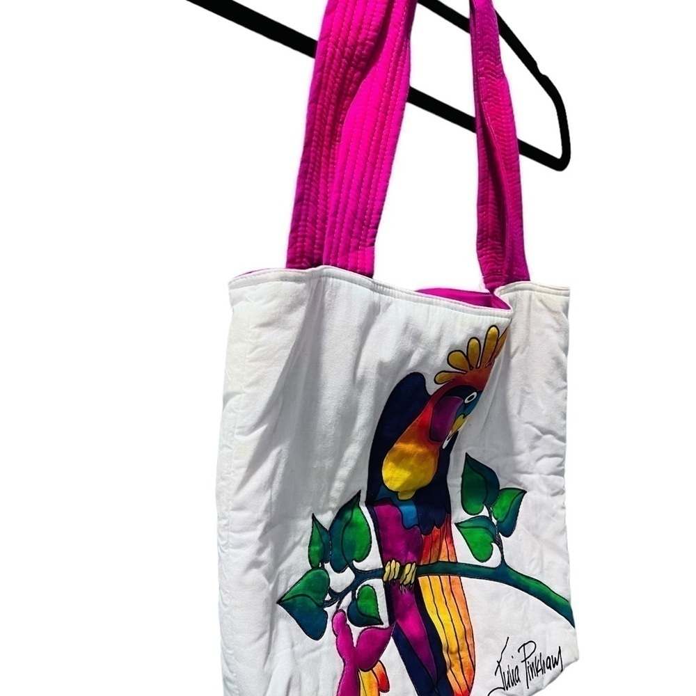 Julia Pinkham Vintage Parrot Pink and White Tote Bag Purse - Picture 4 of 9